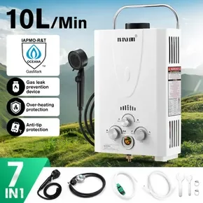 Maxkon Gas Water Heater 7 in 1 10L Outdoor Portable Camping Shower Instant Hot Heating System White