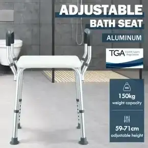 Adjustable Shower Chair Seat Bath Stool with Padded Armrests