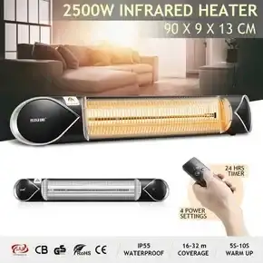 Maxkon 2500W Carbon Fibre Infrared Heater Instant Heat Electric Patio Outdoor Strip Heater