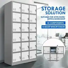 18 Doors Metal Steel Locker Gym Office School Home Stationary Storage Cabinet White