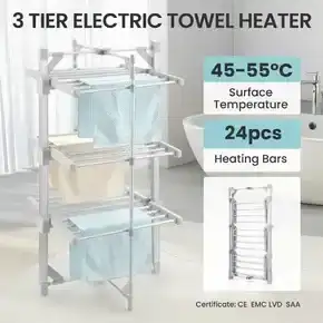 Maxkon Electric Airer 3 Tier Heated Clothes Dryer Laundry Drying Rack Heater Towel Rail Stand Foldable 220W