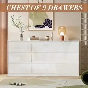 9 Drawer Dresser Tallboy Chest of Drawers Bedroom Clothes Storage Tower Cabinet Childrens Nursery Organiser White