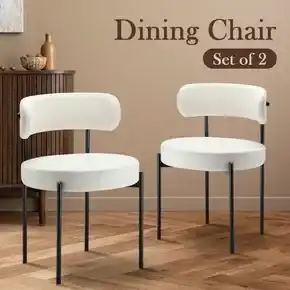 2pcs Dining Chair Set Round Upholstered Boucle Kitchen Lounge Seats Backrest Living Room Desk Seating Sherpa Metal Legs