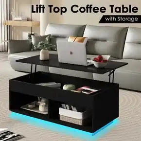 Lift Top Coffee Table Cocktail Sofa Tea Dining Desk with LED Lights Storage Work Center Cafe Living Sitting Room Furniture