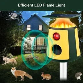 Solar Ultrasonic Animal Repeller Dog Repellent Waterproof 360 Induction LED Flame Light Outdoor Dogs Deer Cat and Raccoons for Garden Yard