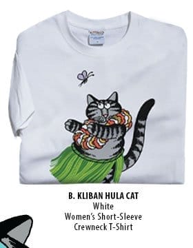 Body_Banner_Prod4_B. Kliban Hula Cat - White Short Sleeve Crewneck T-Shirt
