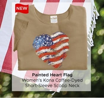 Body_Banner_CTA_Painted Heart Flag - Kona Coffee Dyed Short Sleeve Scoop Neck T-Shirt