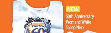 Body_Banner_Cta_Crazy Shirts 60th Anniversary - White Short Sleeve Scoop Neck T-Shirt