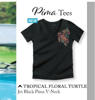 Body_Hero_Cta_Tropical Floral Turtle - Jet Black Short Sleeve Pima V-Neck T-Shirt