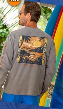 Body_Banner_Prod_Woodcut Beach Scene - Crater Dyed® Long Sleeve Crewneck T-Shirt