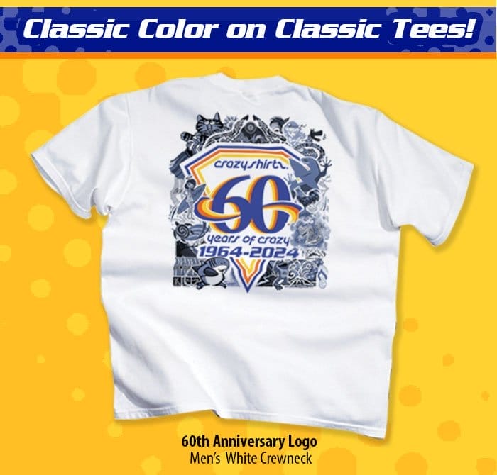 Body_Hero_Prod1_Crazy Shirts 60th Anniversary - White Short Sleeve Crewneck T-Shirt