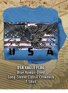 Body_Banner_Prod3_USA Eagle Flag - Blue Hawaii Dyed Long Sleeve Crewneck T-Shirt