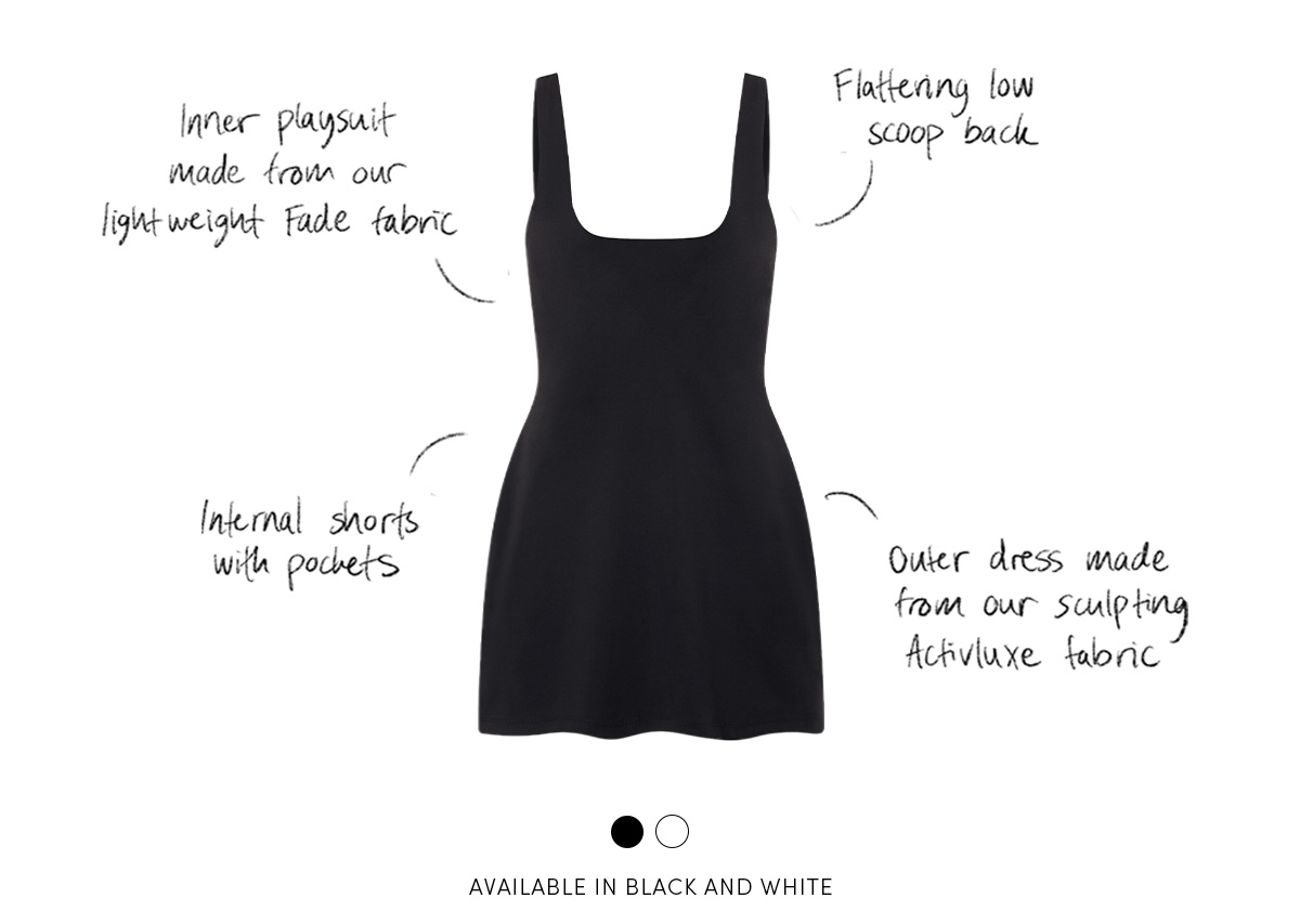 Shop our active tennis dress in black and white