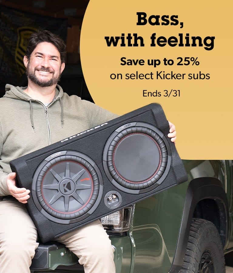 Bass, with feeling. Save up to 25% on select Kicker subs. Ends 3/31