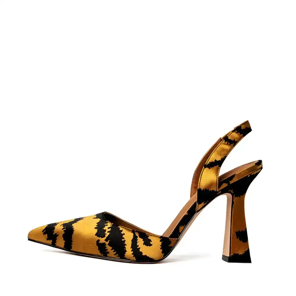 Image of Farah Vegan Satin Tiger Print Slingbacks