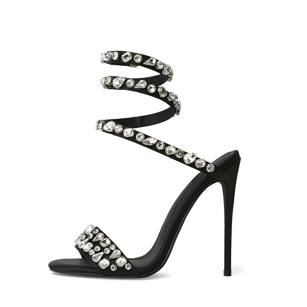 Image of RiRi Black Wrap Open Toe Heels