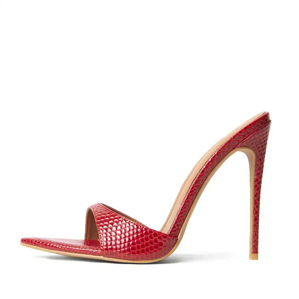 Image of Gia Red Reptile Vegan Mules 120 mm