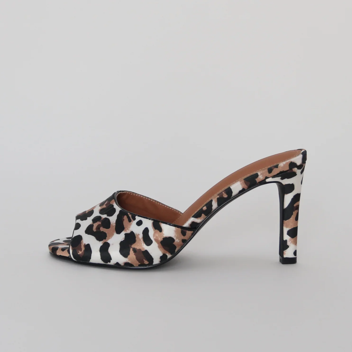 Image of Lola White Leopard Satin Mule 85 mm