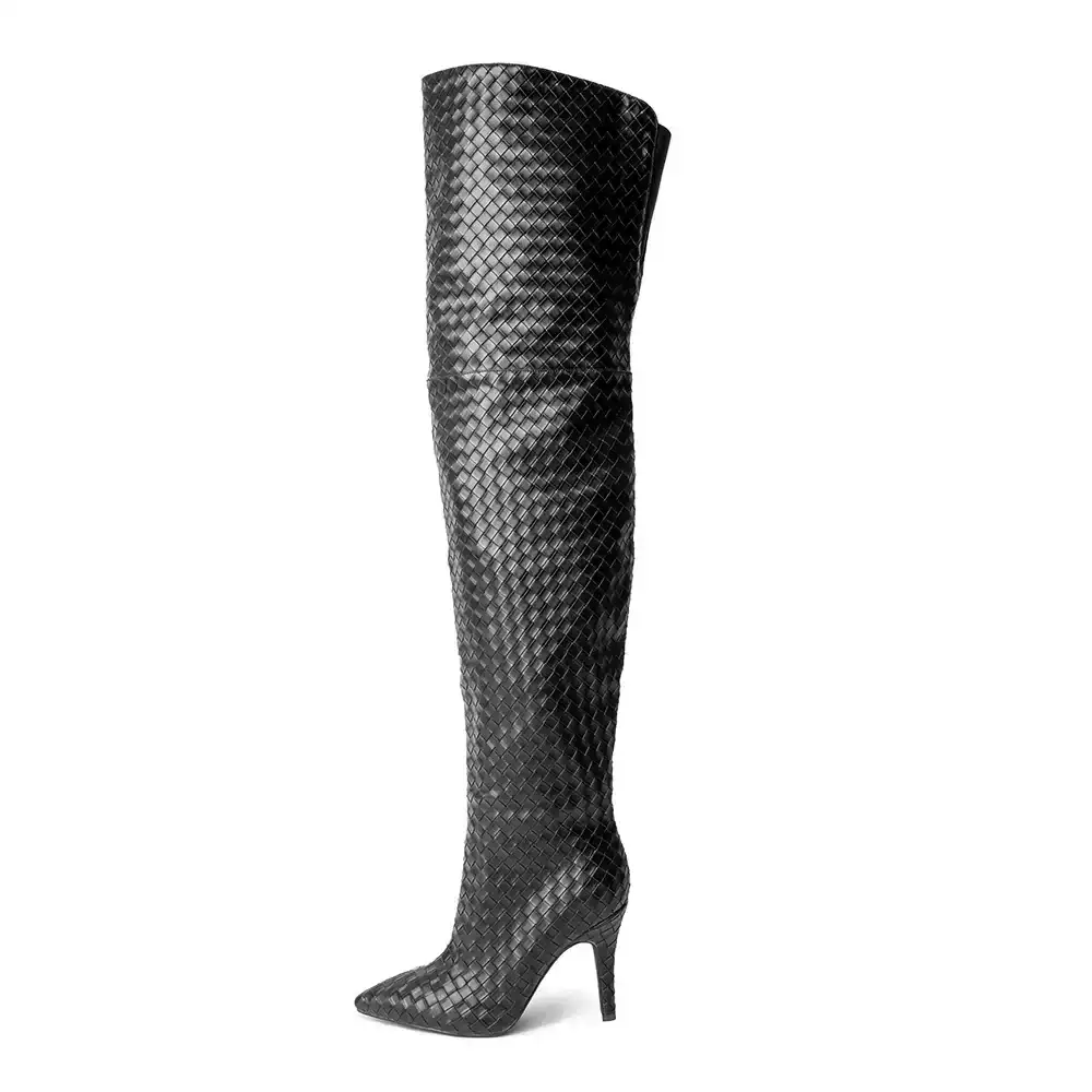 Image of Cher Black Woven Thigh High Boots