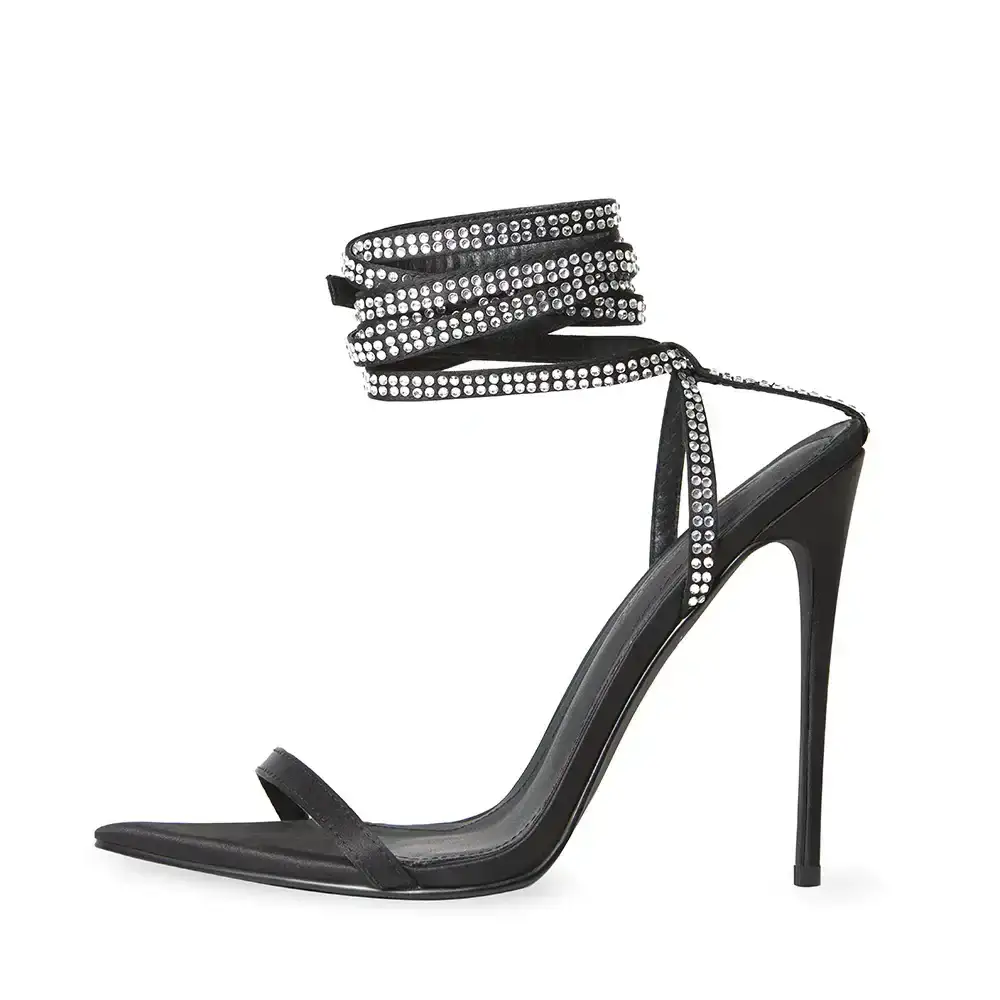 Image of Rosie Black Satin Crystal Heels