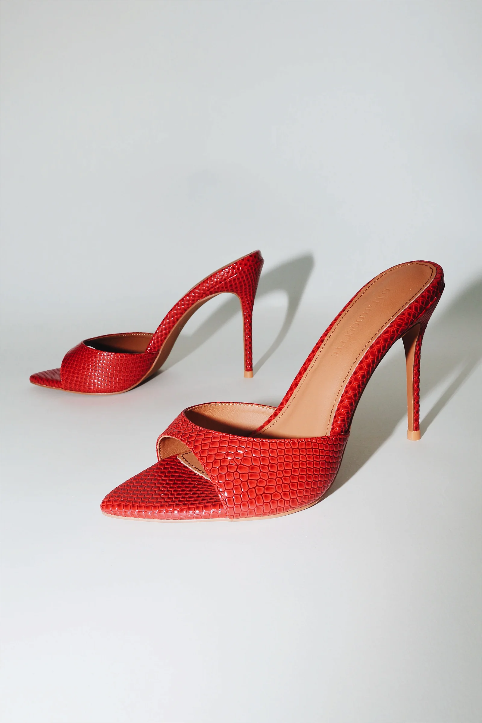 Image of Gia Red Reptile Vegan Mules 100 mm