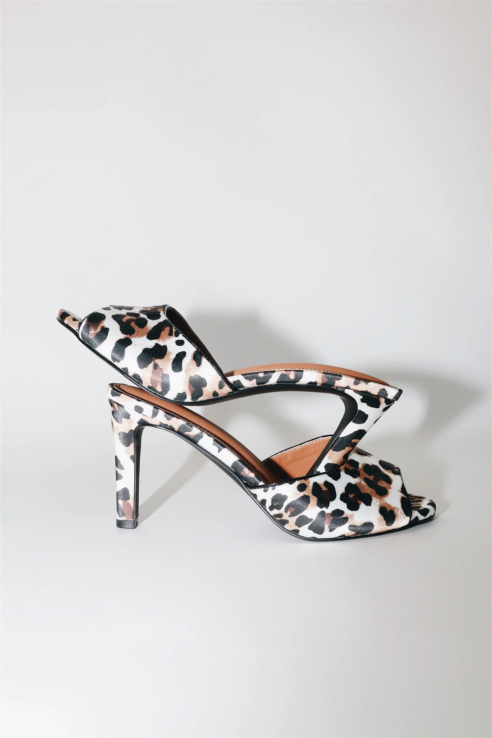 Image of Lola White Leopard Satin Mule 85 mm