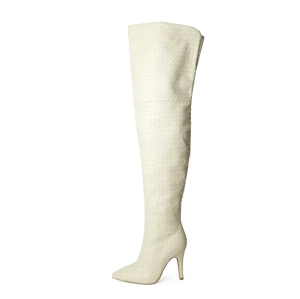 Image of Cher Ivory Woven Thigh High Boots
