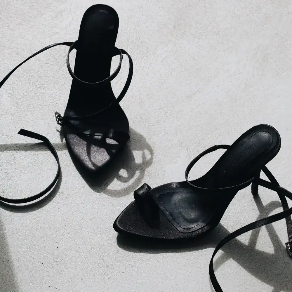 Image of Lou Black Satin Heels