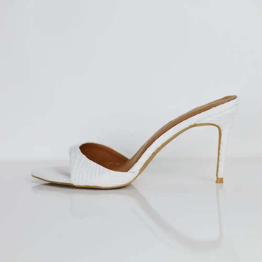 Image of Gia White Reptile Vegan Mules 80 mm