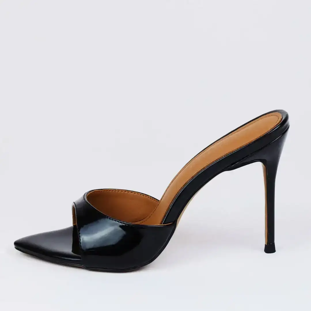 Image of Gia Black Patent Leather Vegan Mules 100 mm