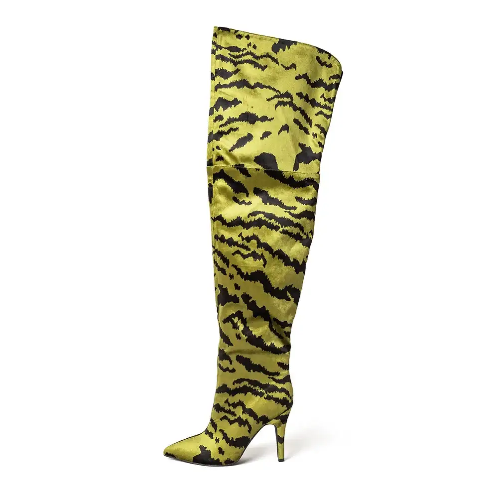 Image of Jane green Velvet Tiger Print Thigh High Boots