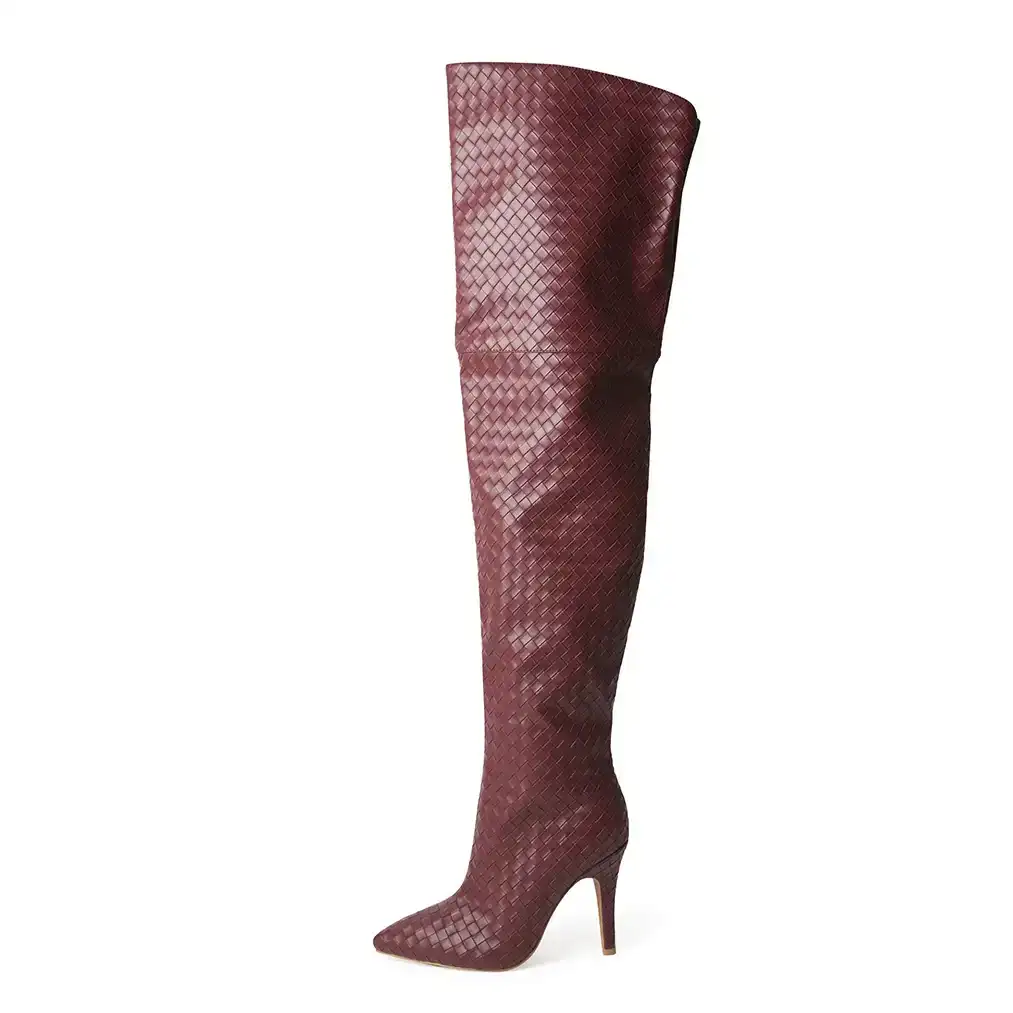 Image of Cher Wine Woven Thigh High Boots