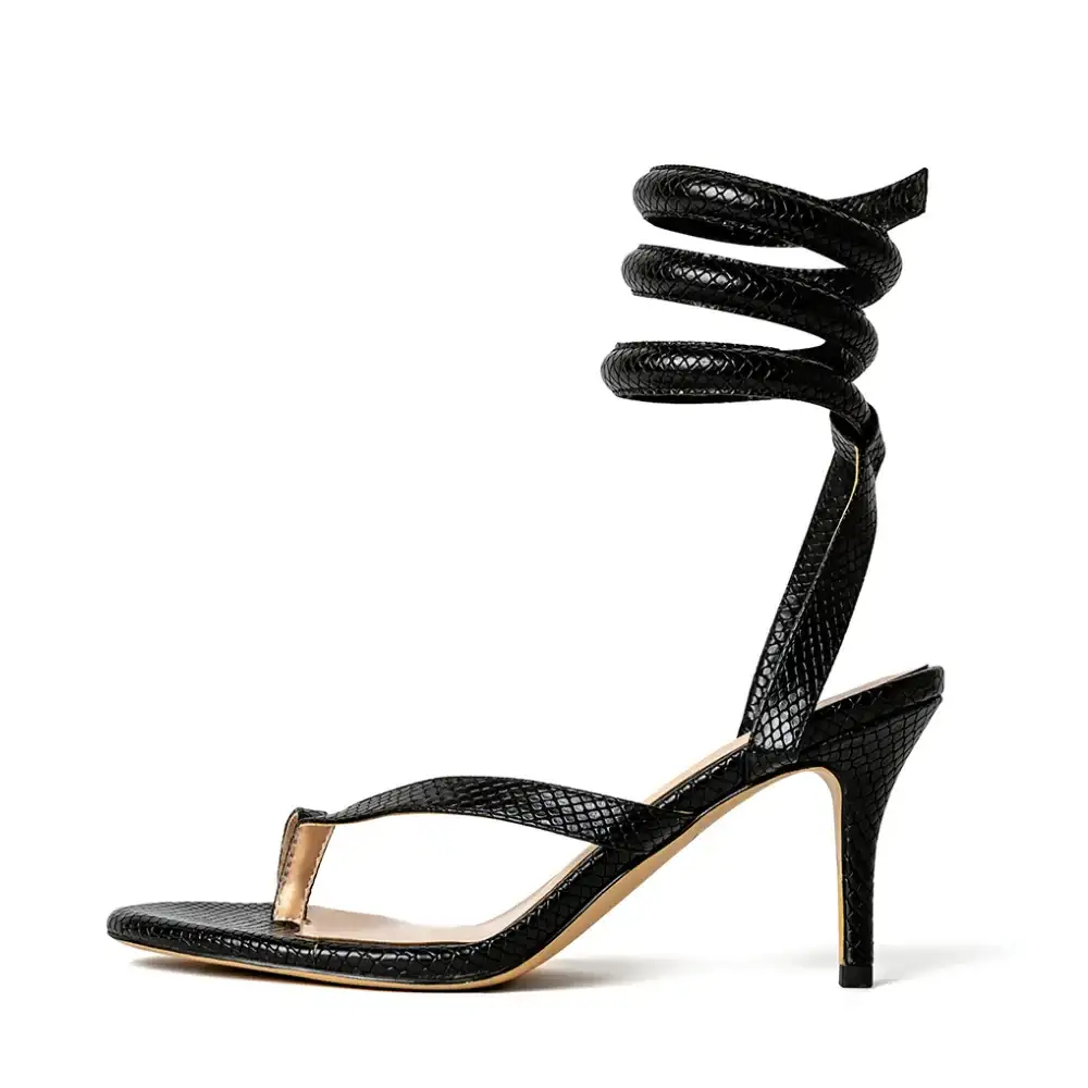 Image of Medusa Black Vegan Snake Thong Heels