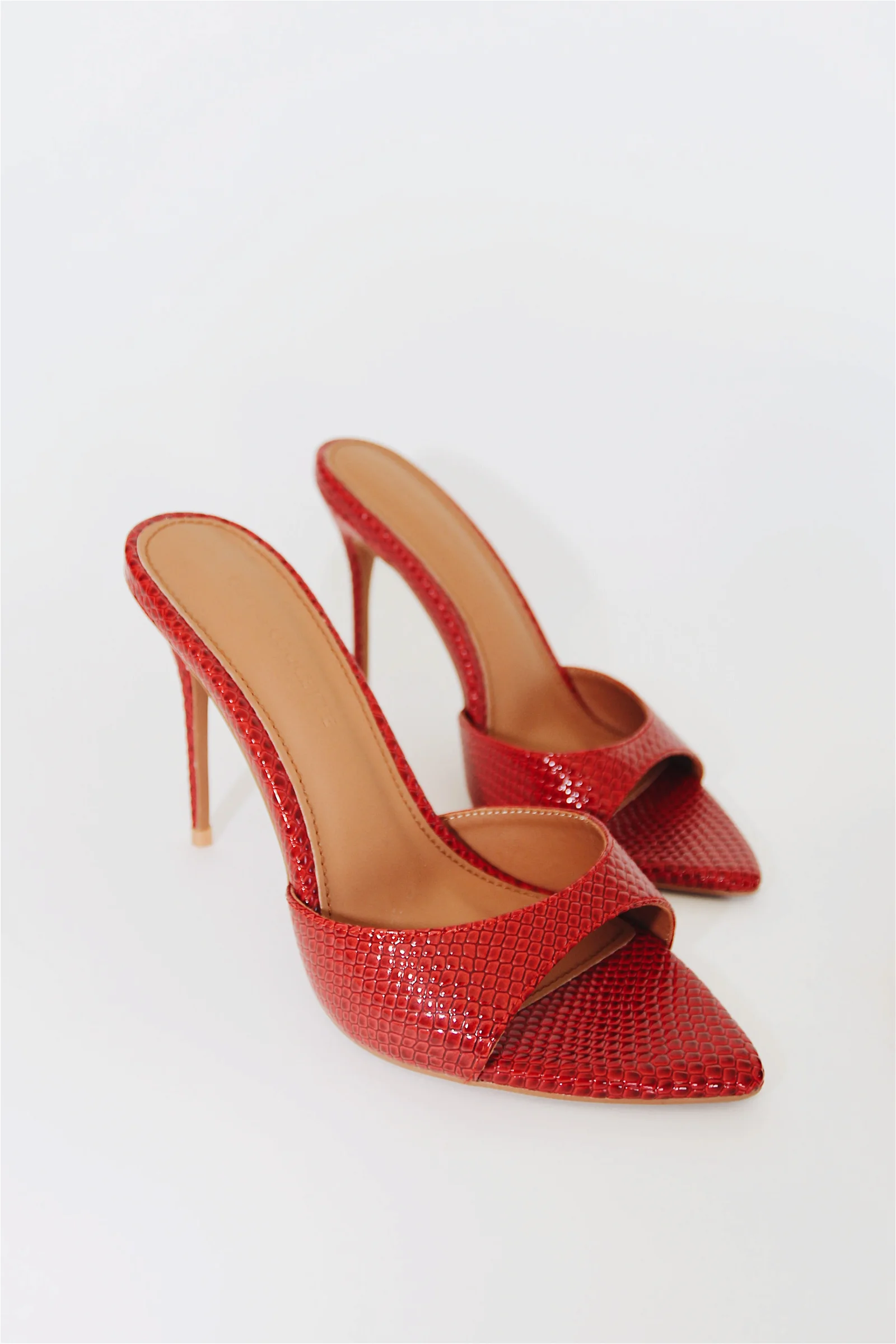 Image of Gia Red Reptile Vegan Mules 100 mm