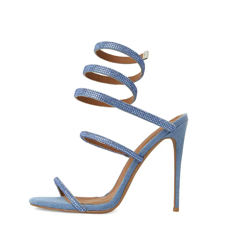 Image of Aphrodite Blue Denim Wrap Open Toe Heels