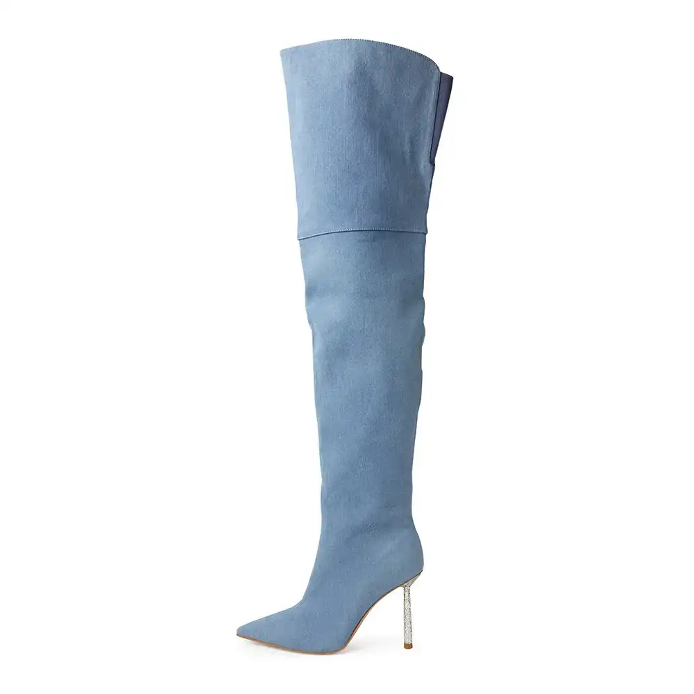 Image of Giselle Denim Crystal Heel Boots