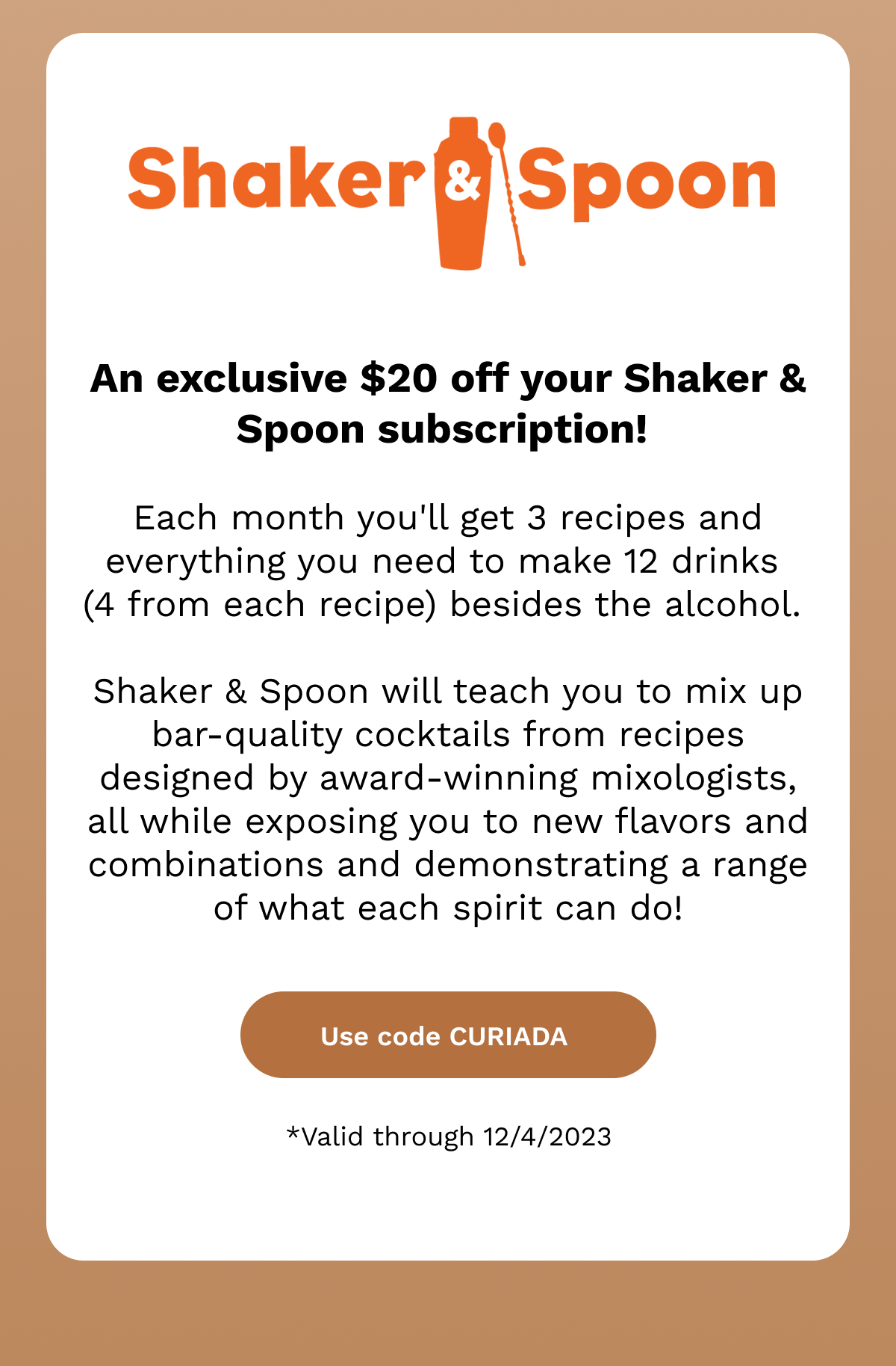 Shaker & Spoon: \\$20 Off Your Subscription
