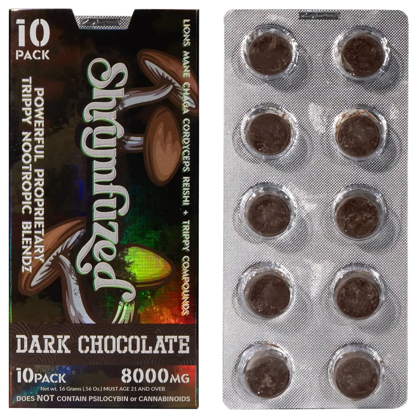 Image of Shrumfuzed Nootropic Trippy Psychedelic Mushroom Chocolate 10pc - Dark Chocolate