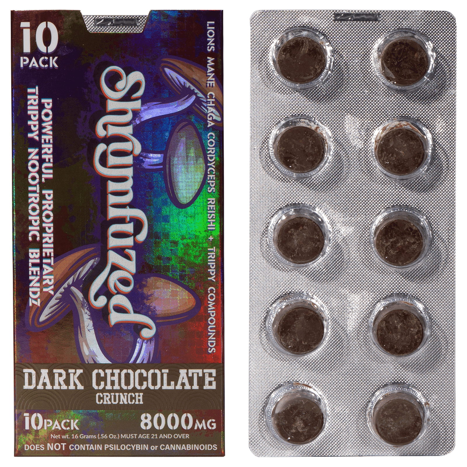 Image of Shrumfuzed Nootropic Trippy Psychedelic Mushroom Chocolate 10pc - Dark Chocolate Crunch