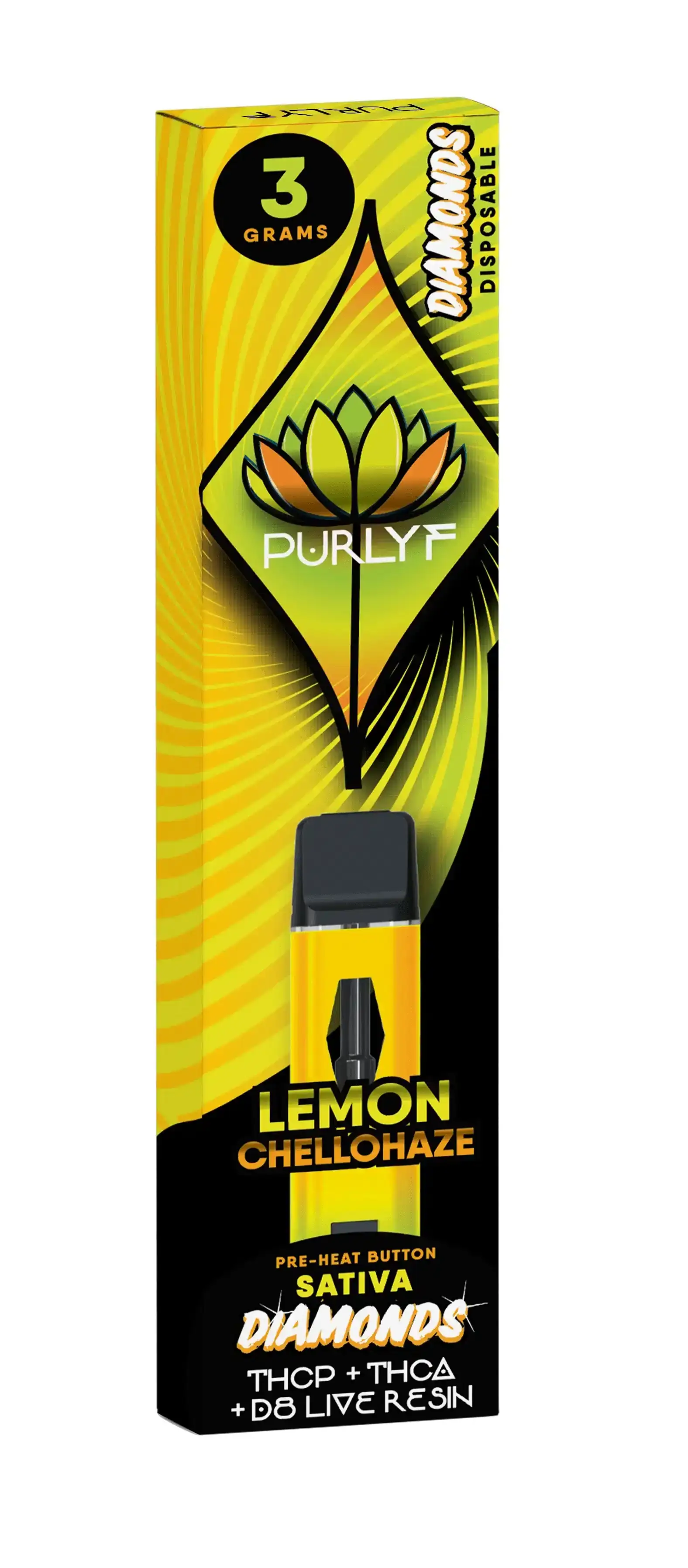 Image of Purlyf Diamonds Live Resin THC-A Disposable Vape Pens (3g) - Lemon Chellohaze