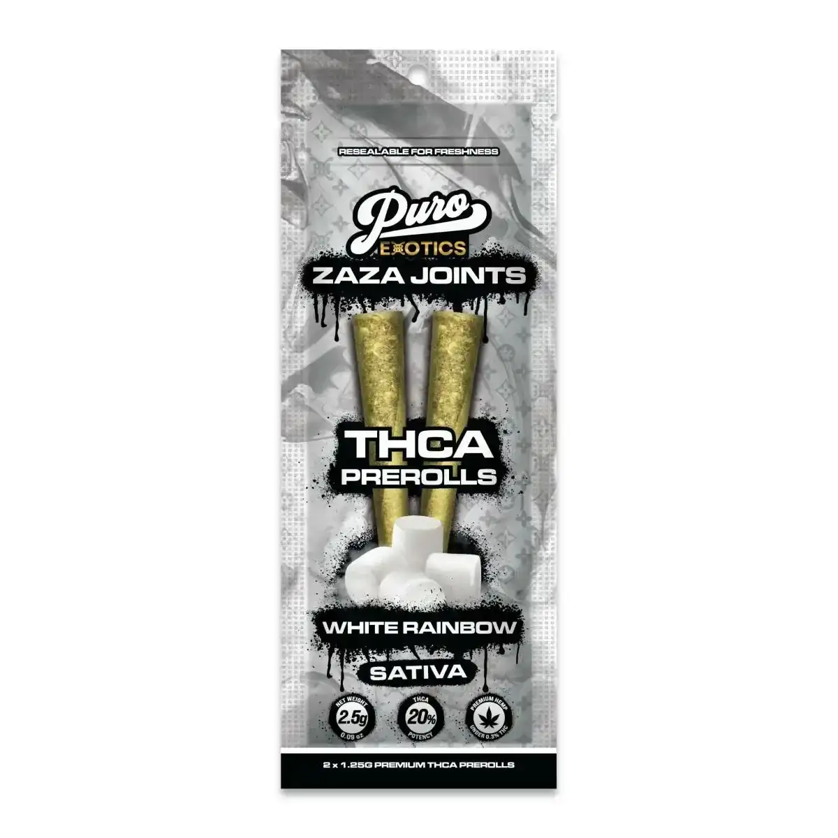 Image of Puro Exotics Zaza Joints THC-A Pre-Rolls 2pcs 2.5g - White Rainbow