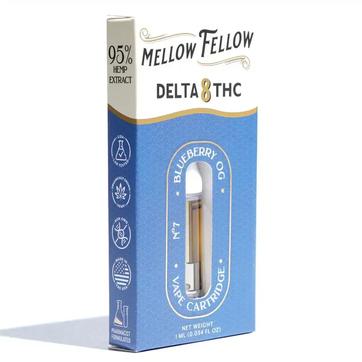 Image of Mellow Fellow Delta 8 Vape Cartridges 1g - Blueberry OG