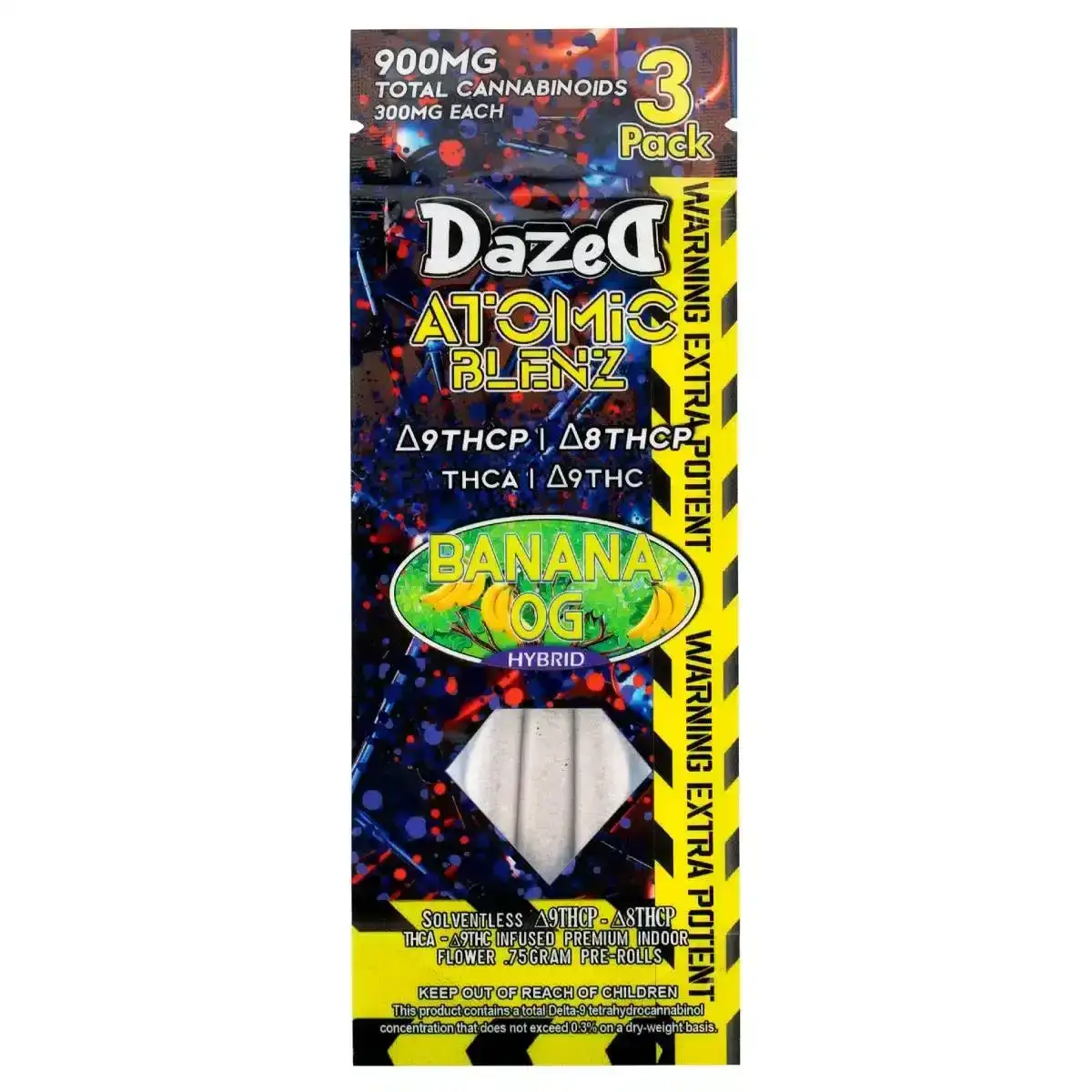 Image of Dazed8 Atomic Blenz Shatterwalkerz 3-Pack Pre-Rolls 2.25g - Banana OG