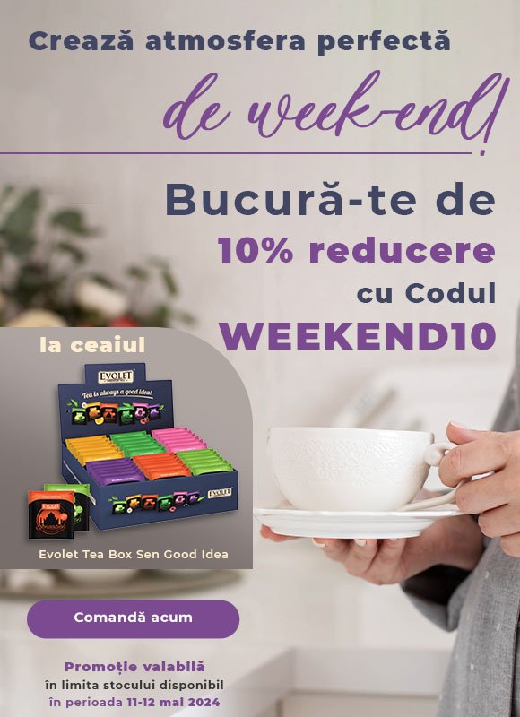 Folosește codul voucher ''WEEKEND10'' si bucură-te de 10% discount la ceaiul Tea Box Evolet Sen Good Idea