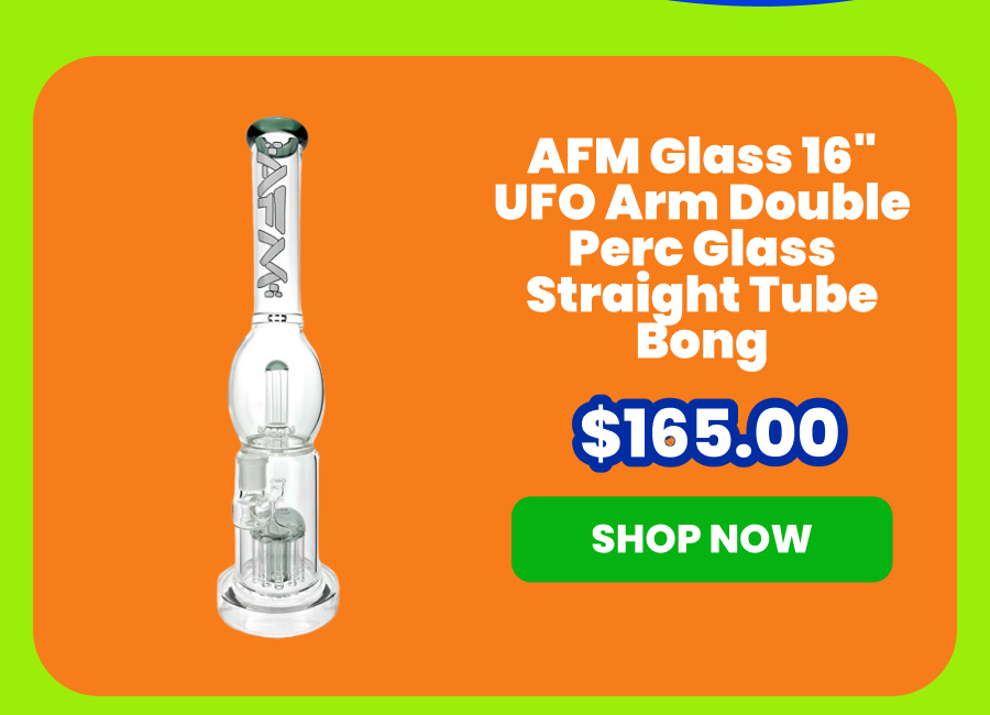 AFM Glass 16" UFO Arm Double Perc Glass Straight Tube Bong