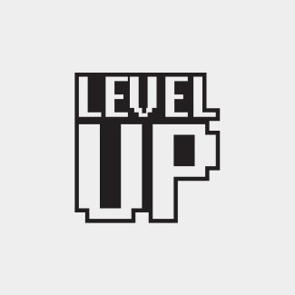 blocky letters spell LEVEL UP