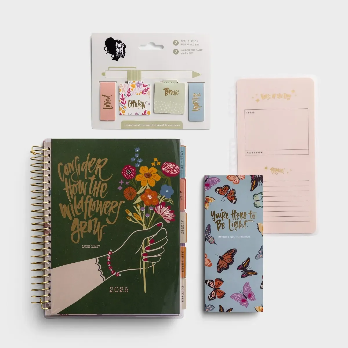 Katygirl - 2024-2025 Agenda Planner, Prayer Board, Sticky Pad Book + Magnetic Page Marker & Pen Holder - Gift Set