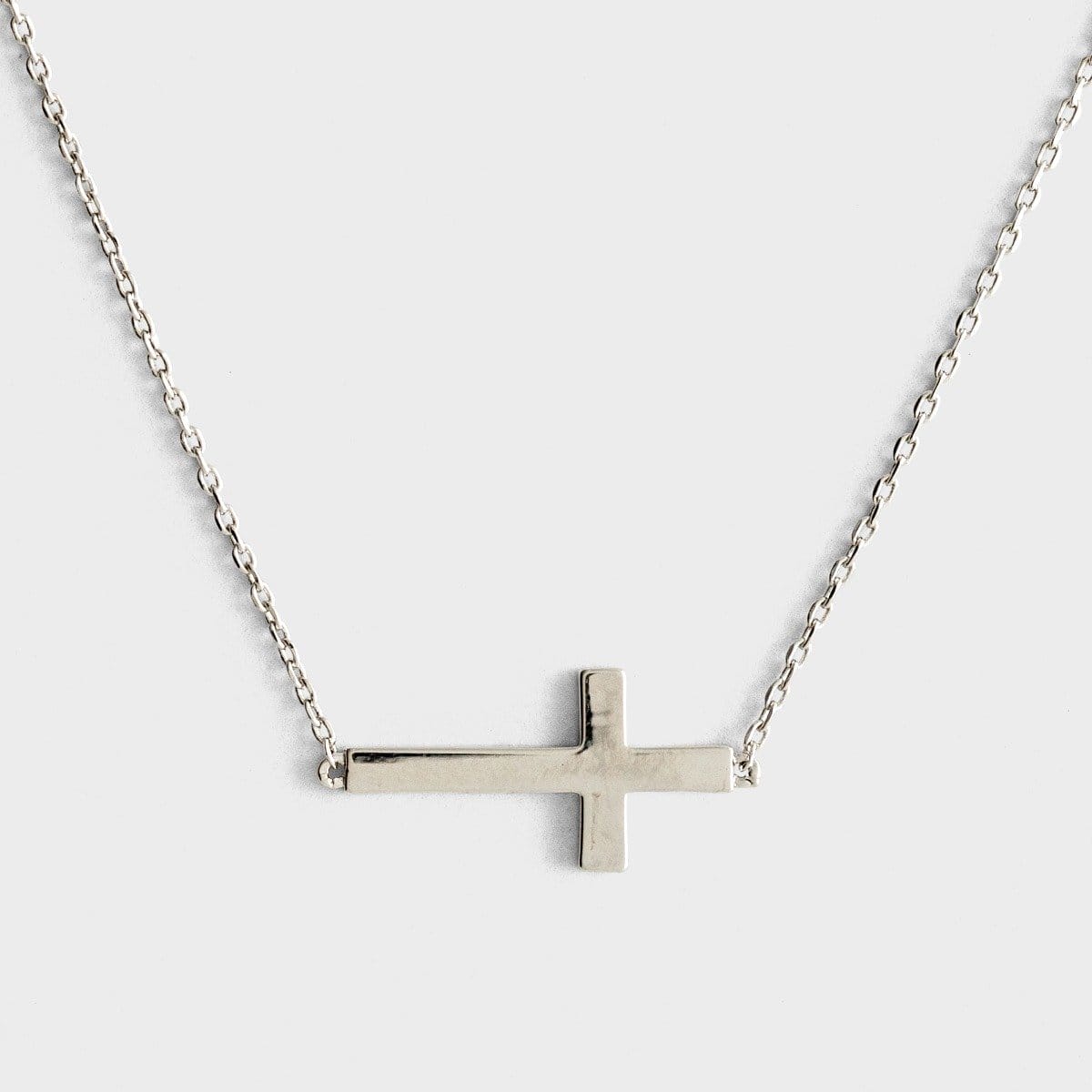 Sideways Cross - Silver Necklace