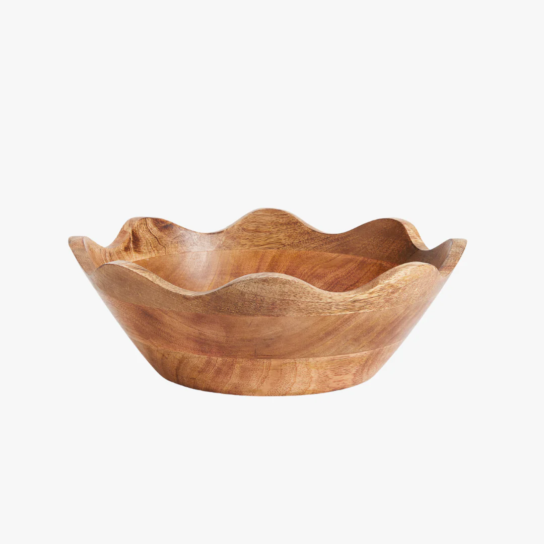 Image of Scalloped Wood Fruit Bowl