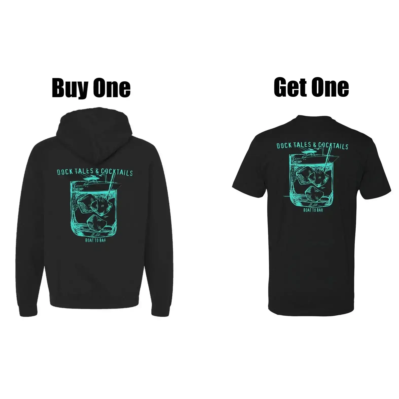 Buy One Dock Tales and Cocktails Hoodie Black - Get One Matching Tee Free